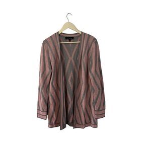 St John Medium Sweater Cardigan Open Front Mohair Wool Pink Gray Womens